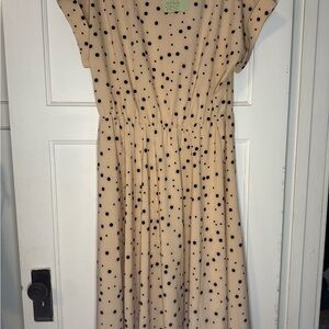 Elegant Beige Polka Dot Midi Dress NWT